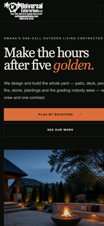 Mobile homepage for Universal Outdoor at Curb Appeal Omaha